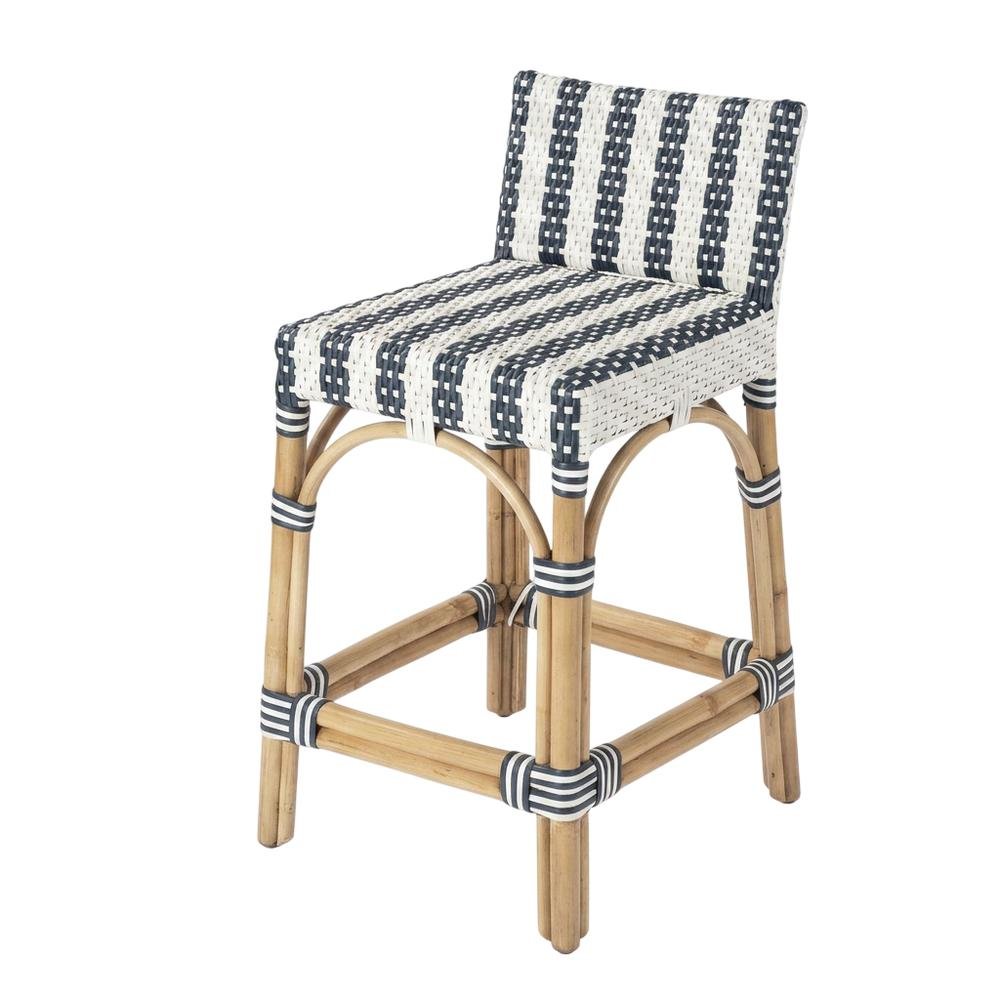 Rattan Low Back Counter Stool, Transitional Bar Stool for Dining Rooms. Picture 5