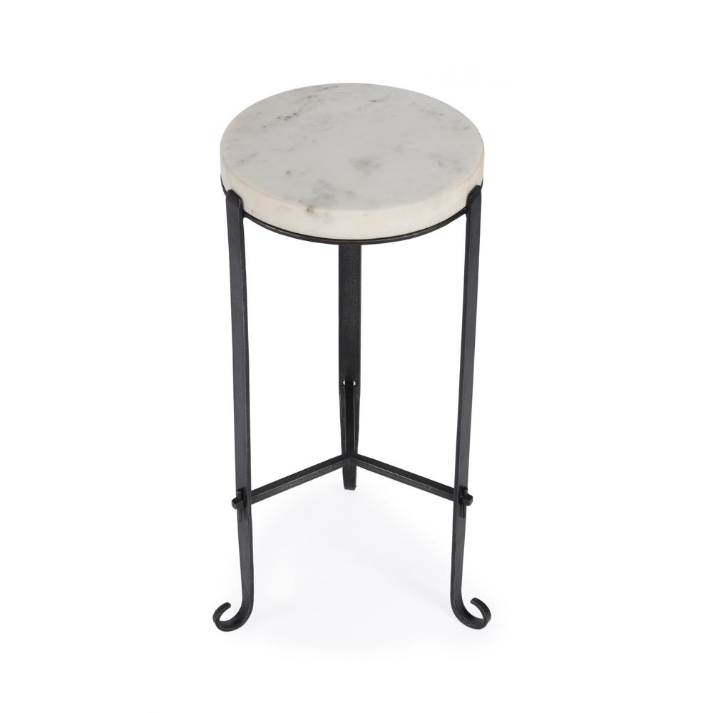 Freya Marble and Iron Round 11.5"W Side Table, Black and White. Picture 1