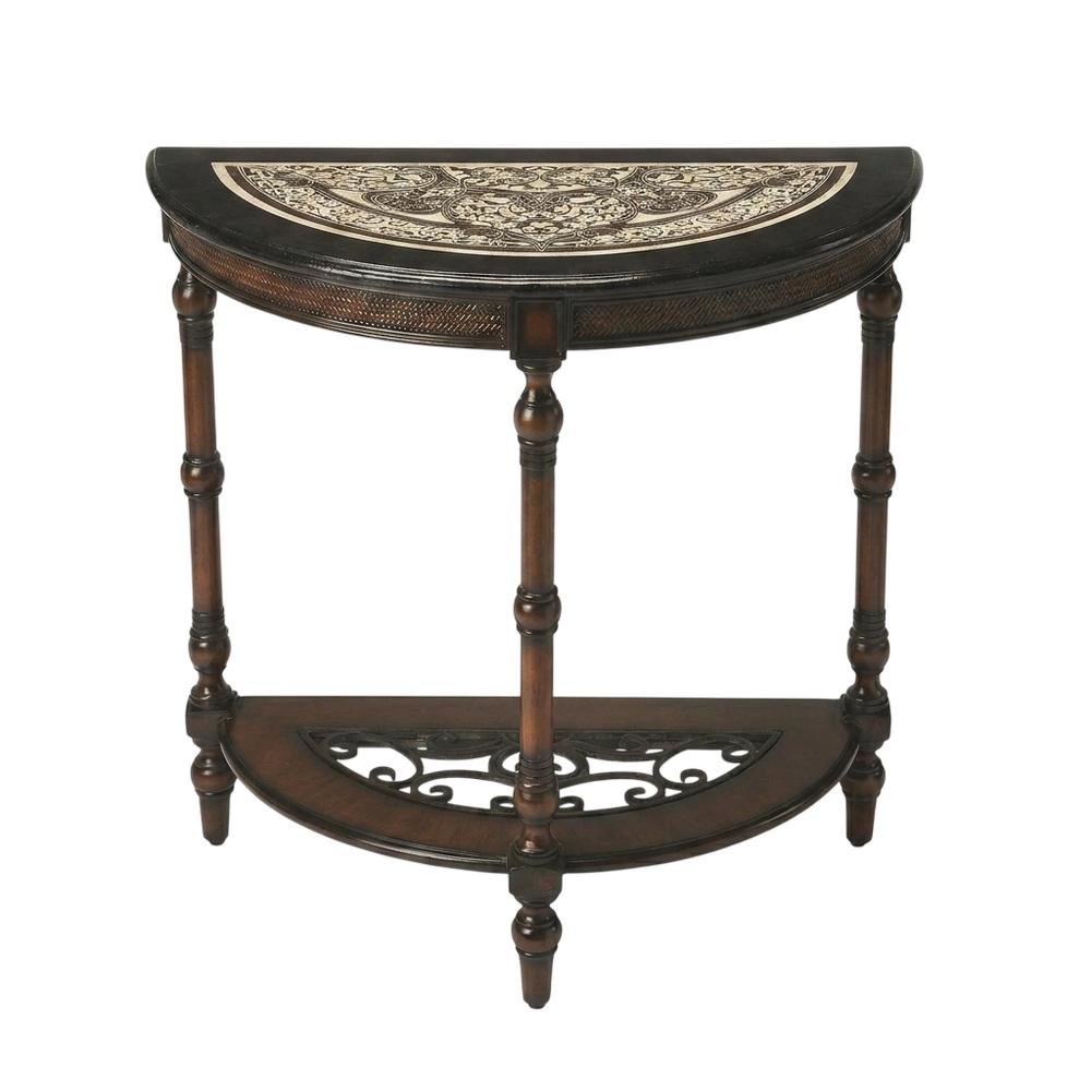 Demilune Console Table with Distressed Finish, Traditional Entryway Accent. Picture 1