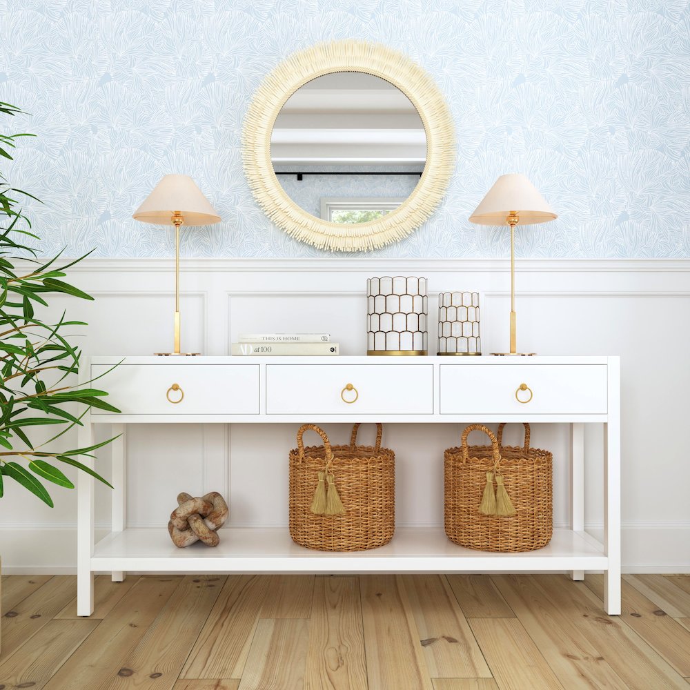 Lark 3 Drawer 65" Console Table, White. Picture 7