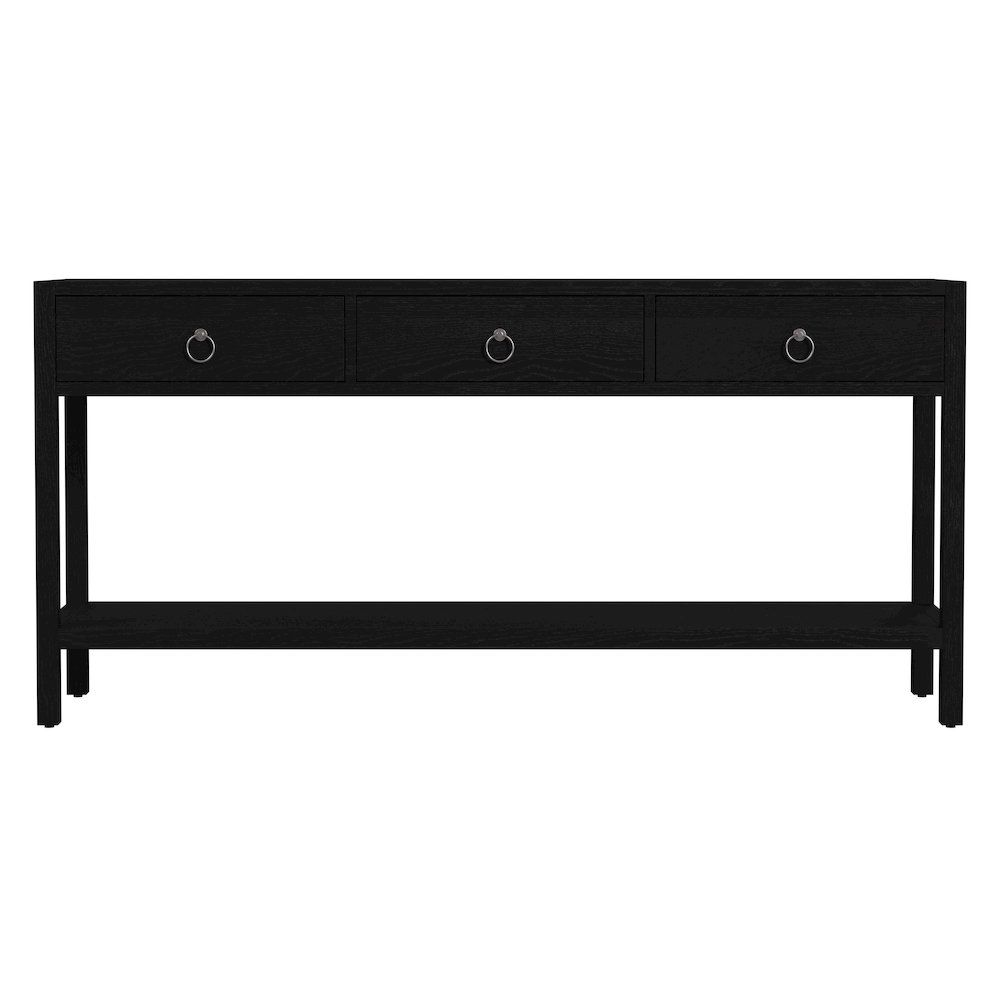 Lark 65 in. W Rectangular Wood 3 Drawer Console Table, Black. Picture 4