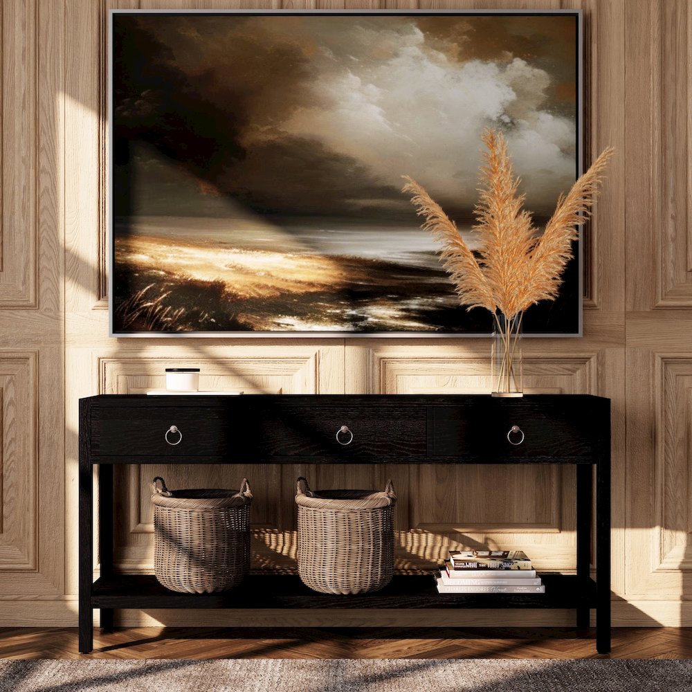 Lark 65 in. W Rectangular Wood 3 Drawer Console Table, Black. Picture 2