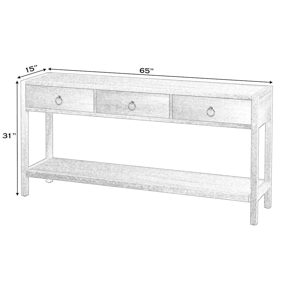 Lark 65 in. W Rectangular Wood 3 Drawer Console Table, Black. Picture 3