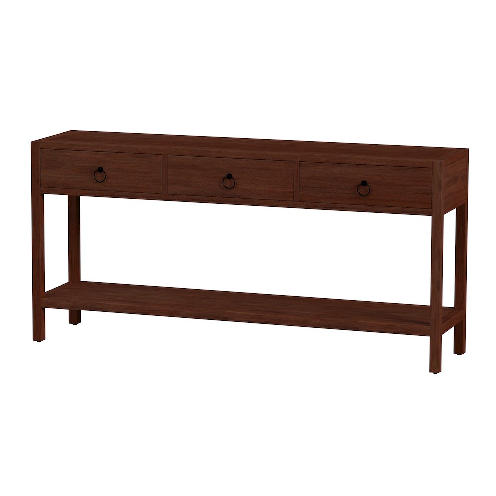 Lark 65 in. W Rectangular Wood 3 Drawer Console Table, Medium Brown. Picture 1