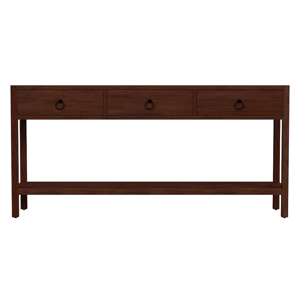 Lark 65 in. W Rectangular Wood 3 Drawer Console Table, Medium Brown. Picture 4