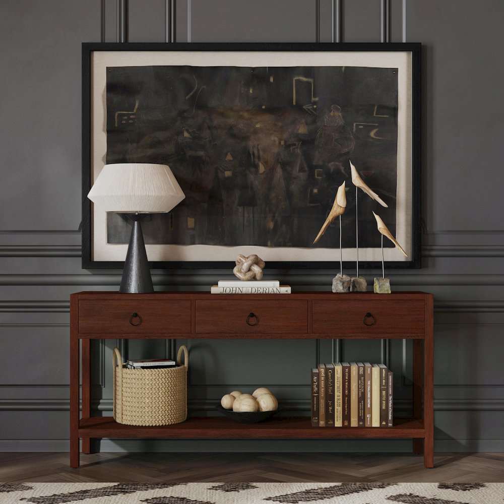 Lark 65 in. W Rectangular Wood 3 Drawer Console Table, Medium Brown. Picture 2