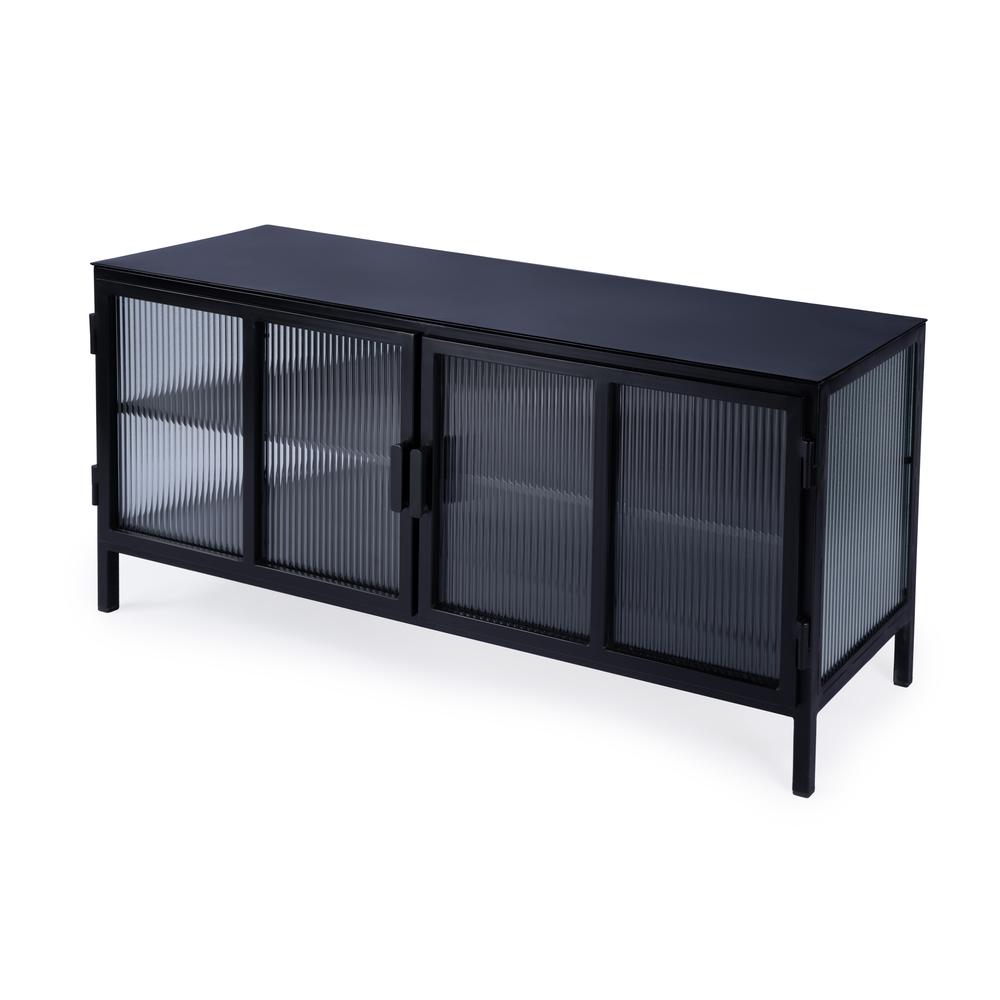Hoxton Ribbed Glass 2- Door TV Stand, Black. Picture 1