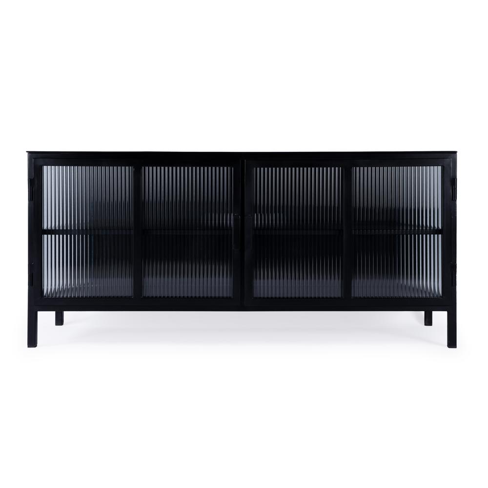 Hoxton Ribbed Glass 2- Door TV Stand, Black. Picture 3
