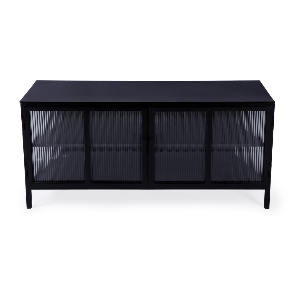 Hoxton Ribbed Glass 2- Door TV Stand, Black. Picture 4