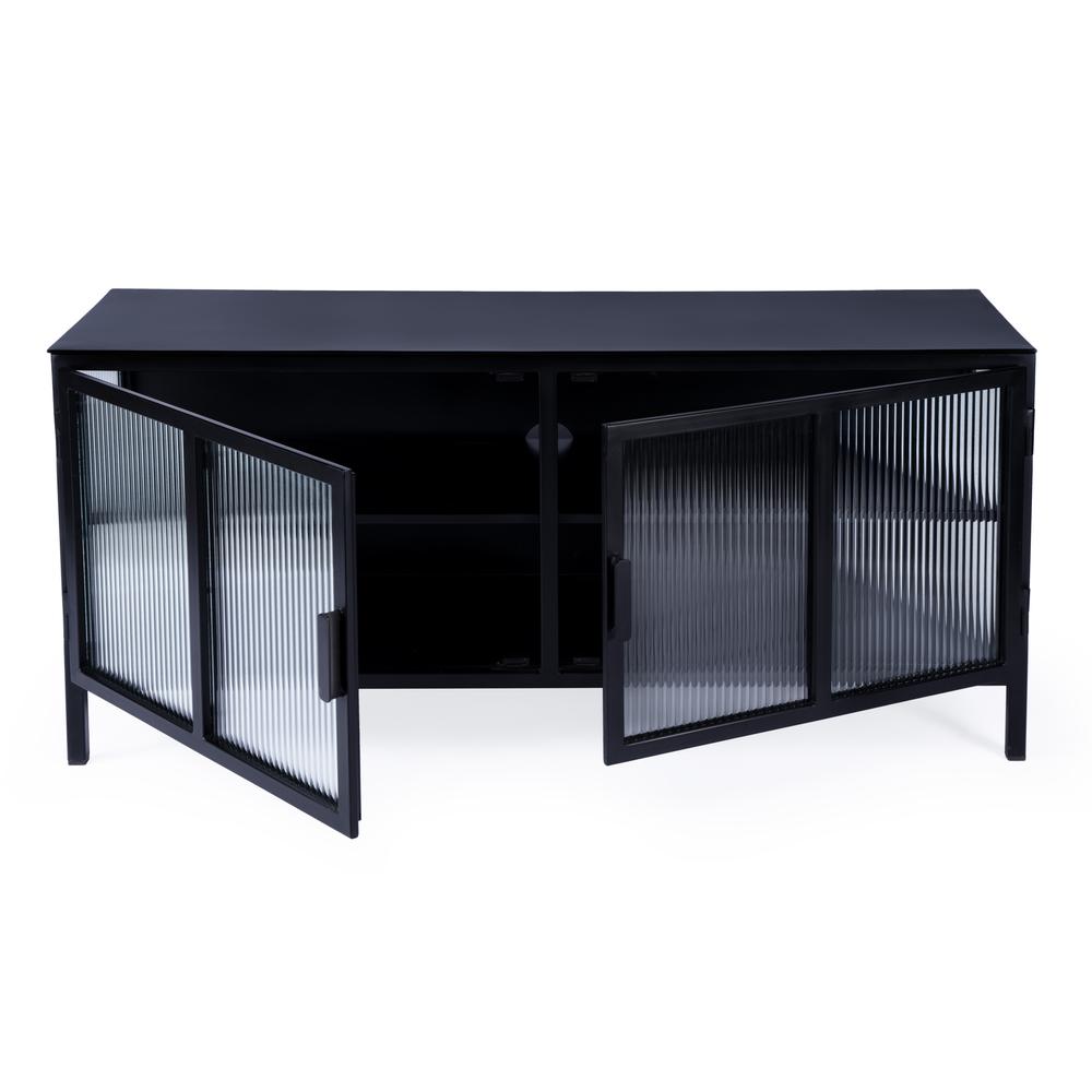 Hoxton Ribbed Glass 2- Door TV Stand, Black. Picture 5