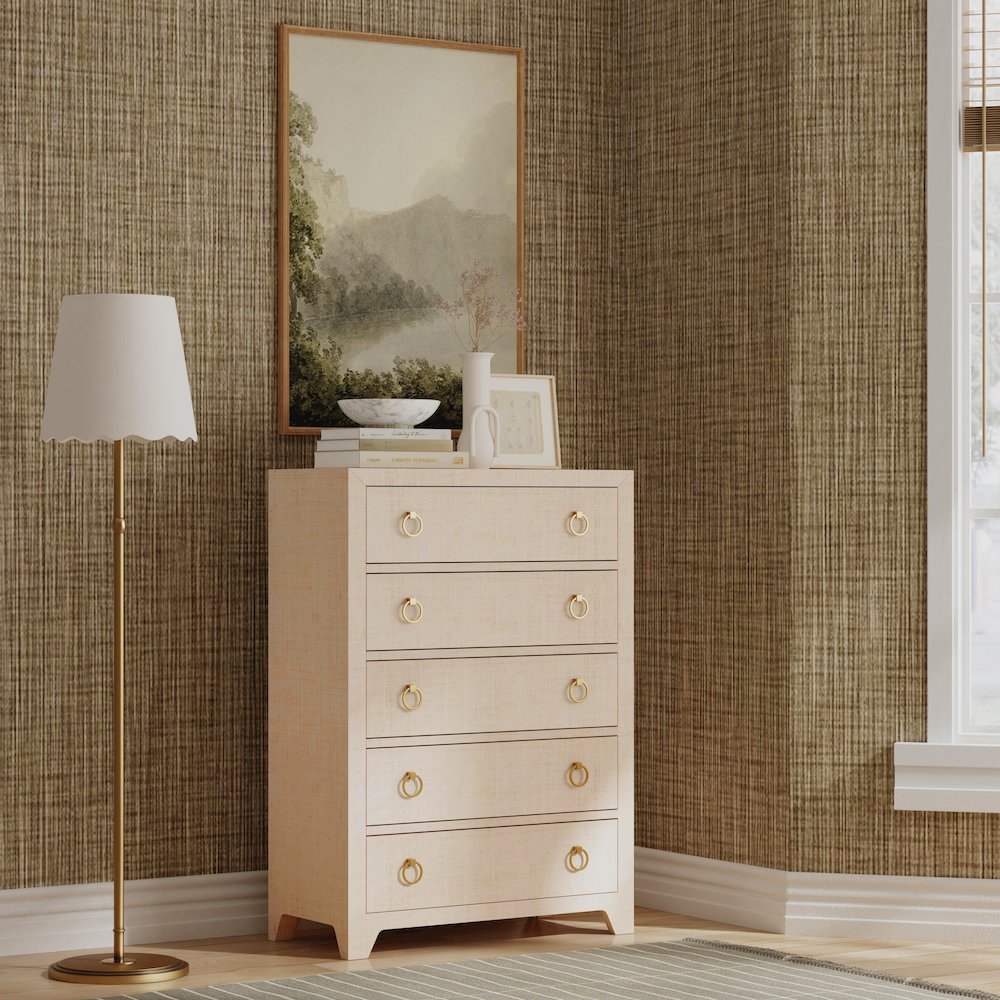 Bar Harbor 5 Drawer Raffia Dresser, Natural. Picture 8
