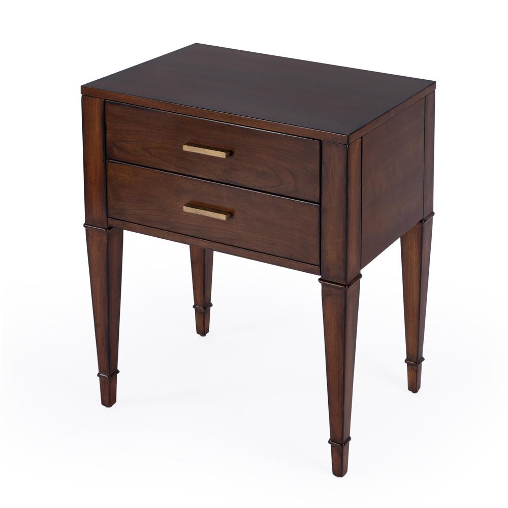 Kai 2 Drawer End Table, Medium Brown. Picture 1
