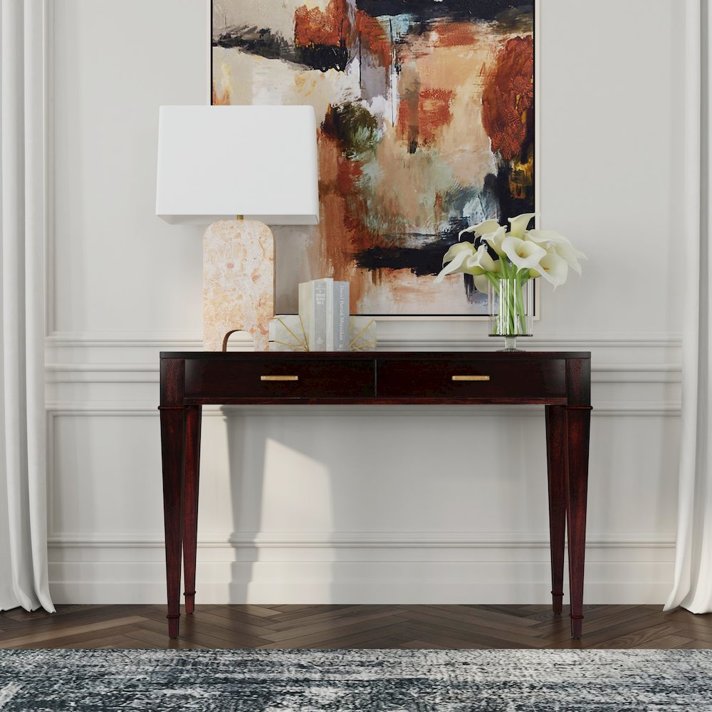 Kai 2 Drawer 45" Wood Console Table, Dark Brown. Picture 2