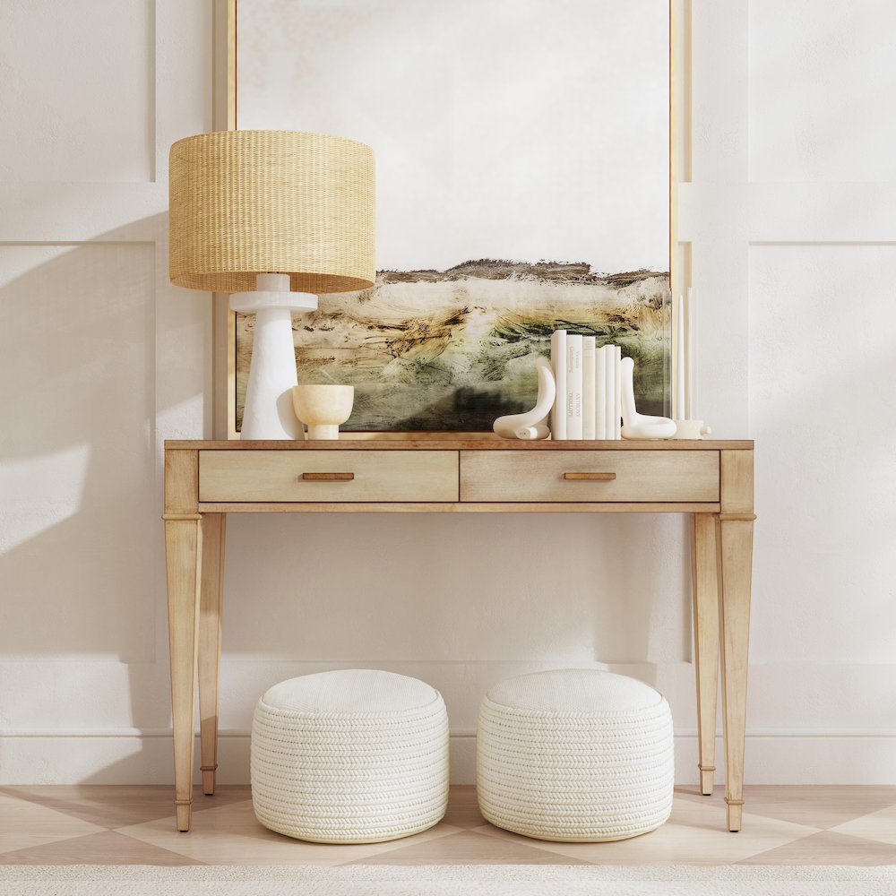 Kai 2 Drawer 45" Wood Console Table, Beige. Picture 2