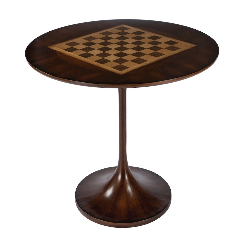 Francis 30" Round Pedestal Game Table, Medium Brown. Picture 4