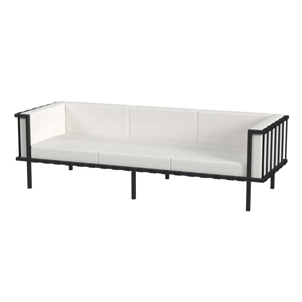 Norway Outdoor Patio Sofa with Cushions, Black and White. Picture 1