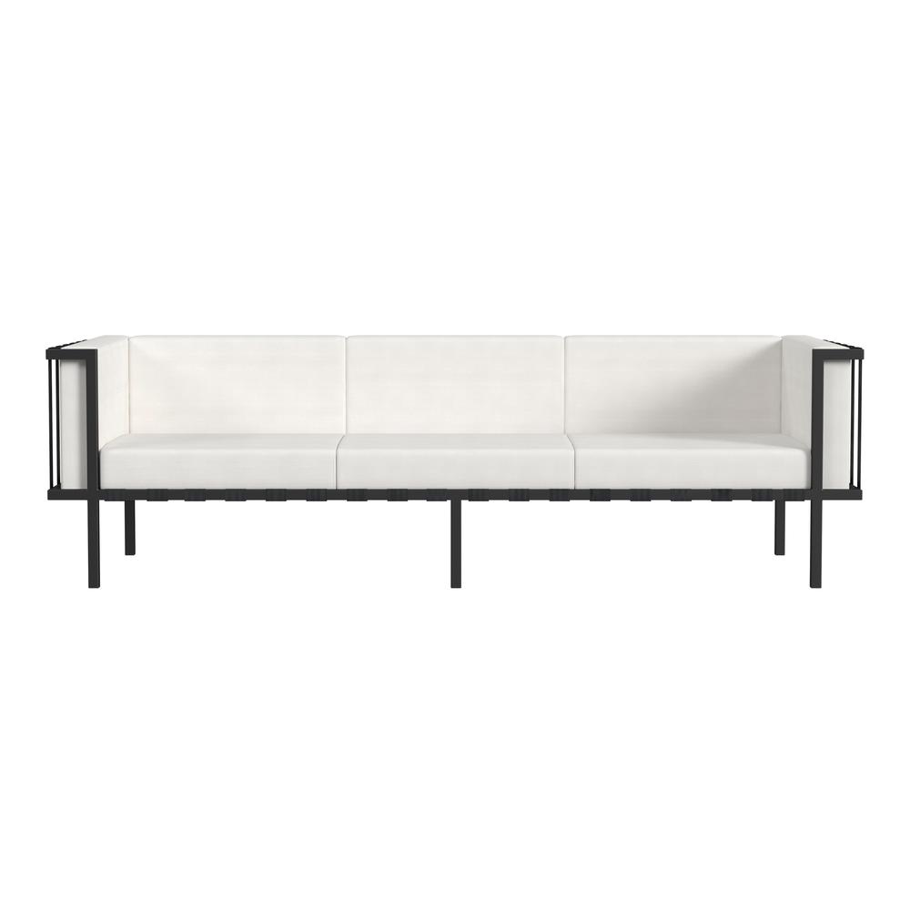 Norway Outdoor Patio Sofa with Cushions, Black and White. Picture 2
