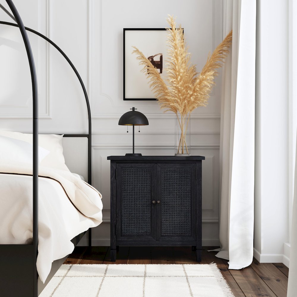 Flagstaff 2-Door Cane Cabinet, Black. Picture 6