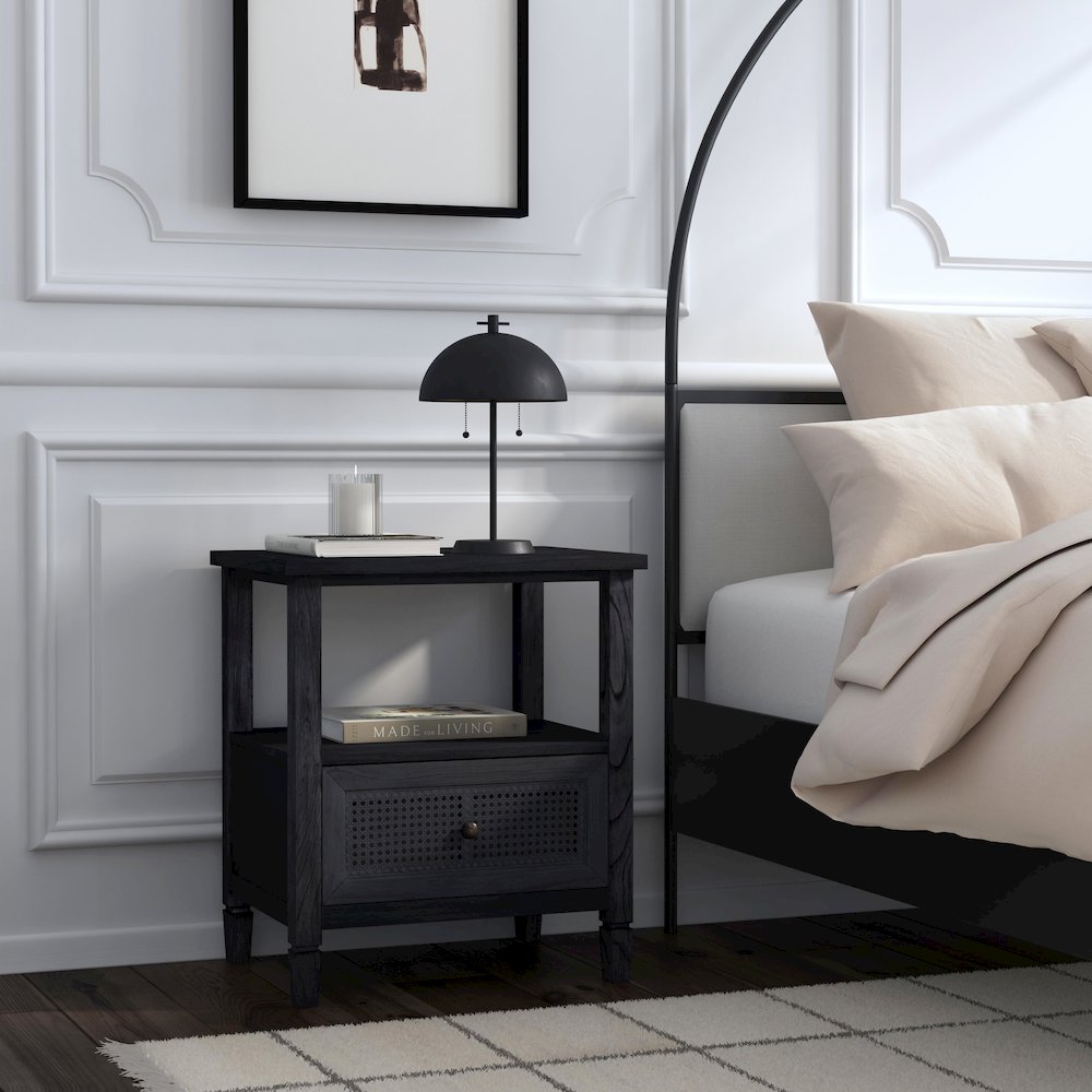 Flagstaff 1-Drawer Cane Nightstand, Black. Picture 6