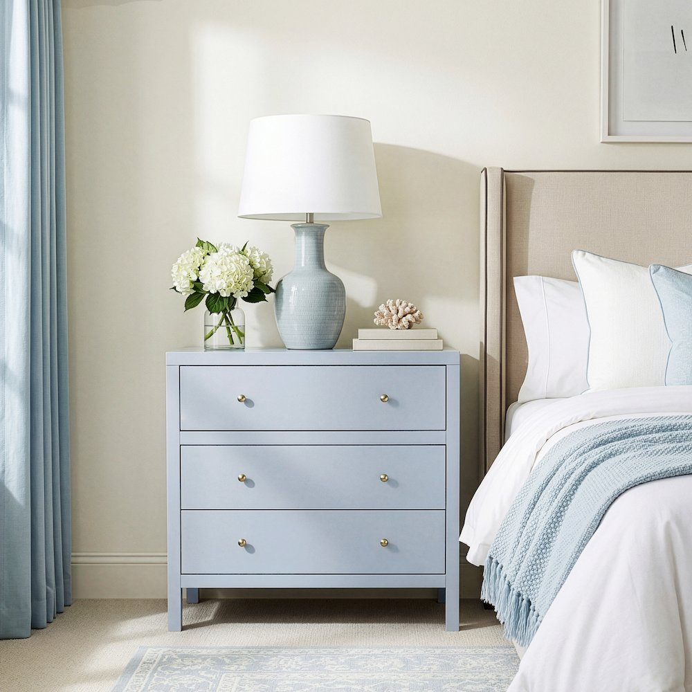 Nora 34 in. W Wood 3 Drawer Chest, Light Blue. Picture 2