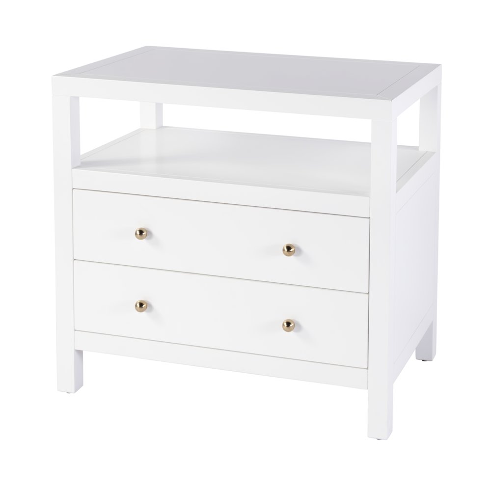 Nora 2-Drawer Wide Nightstand, White. Picture 1