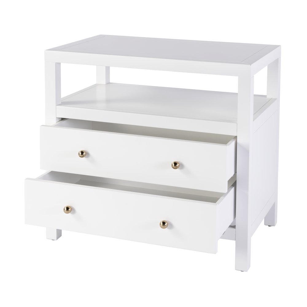 Nora 2-Drawer Wide Nightstand, White. Picture 2
