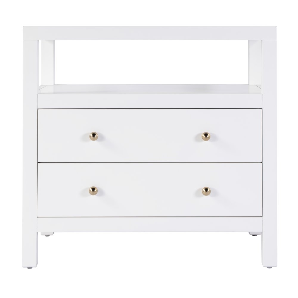 Nora 2-Drawer Wide Nightstand, White. Picture 3