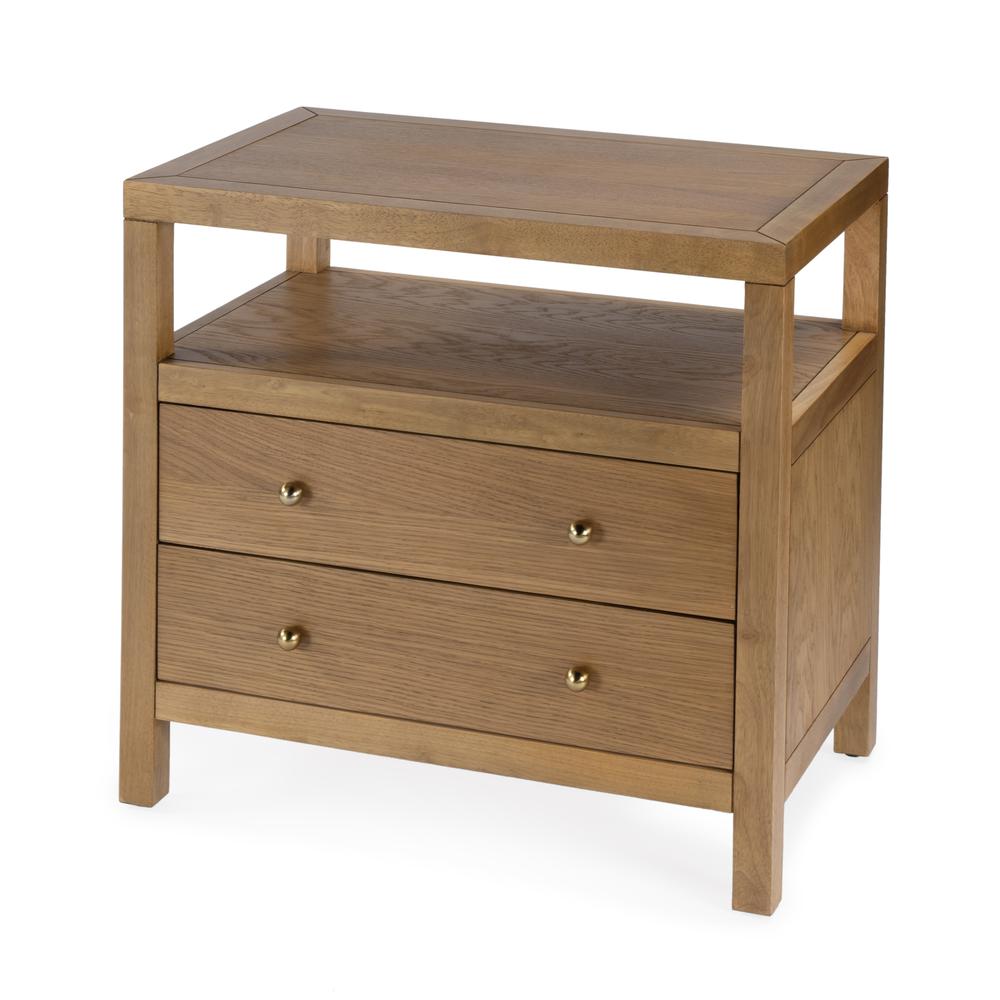 Nora 2-Drawer Wide Nightstand, Brown. Picture 1