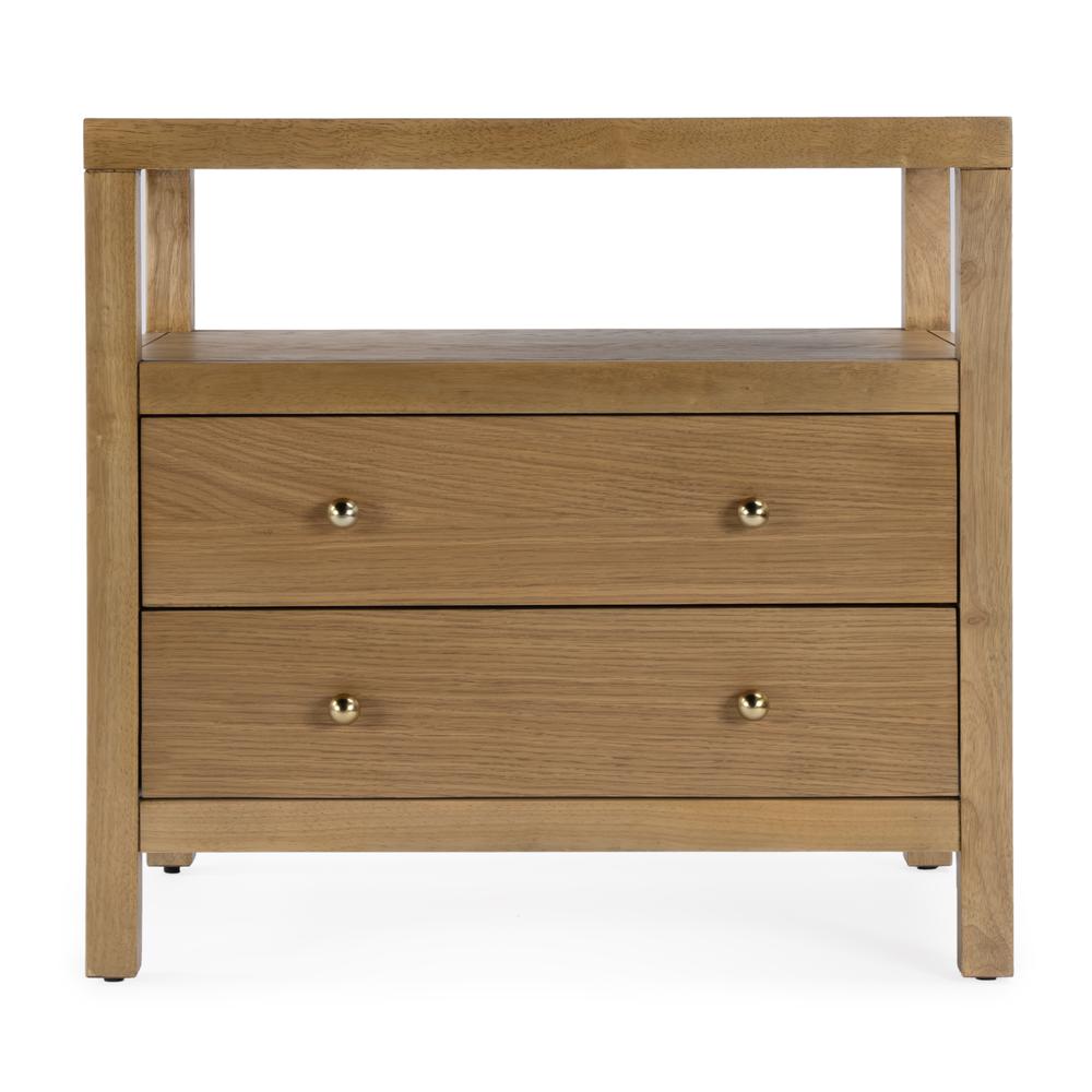 Nora 2-Drawer Wide Nightstand, Brown. Picture 3