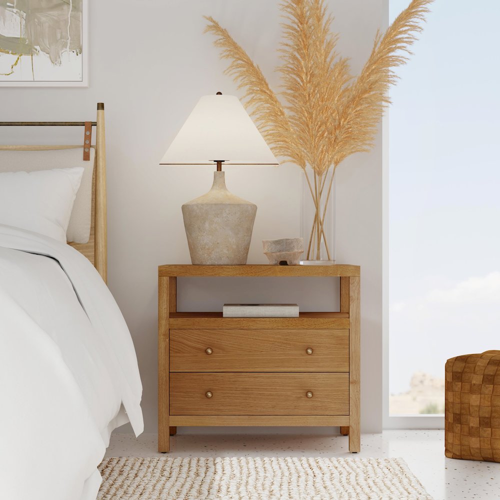 Nora 2-Drawer Wide Nightstand, Brown. Picture 8