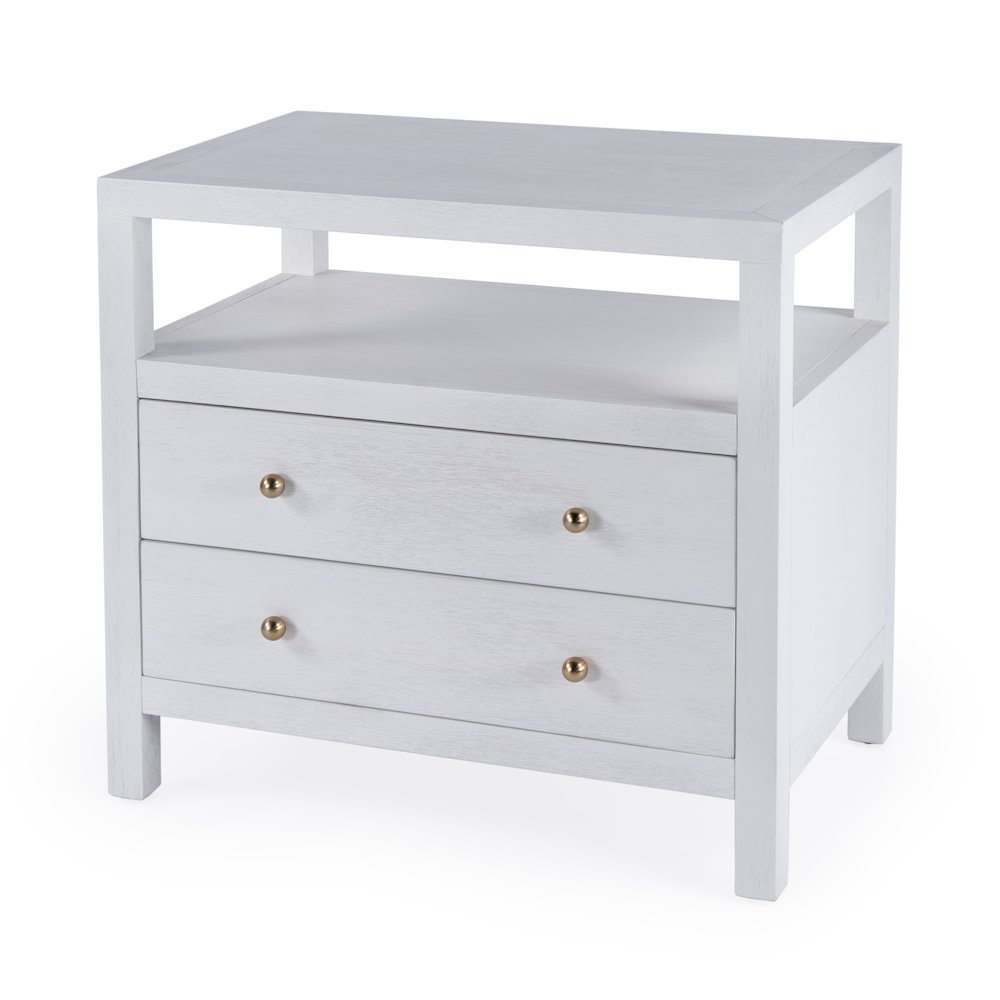 Nora 2-Drawer Wide Nightstand, White. Picture 1