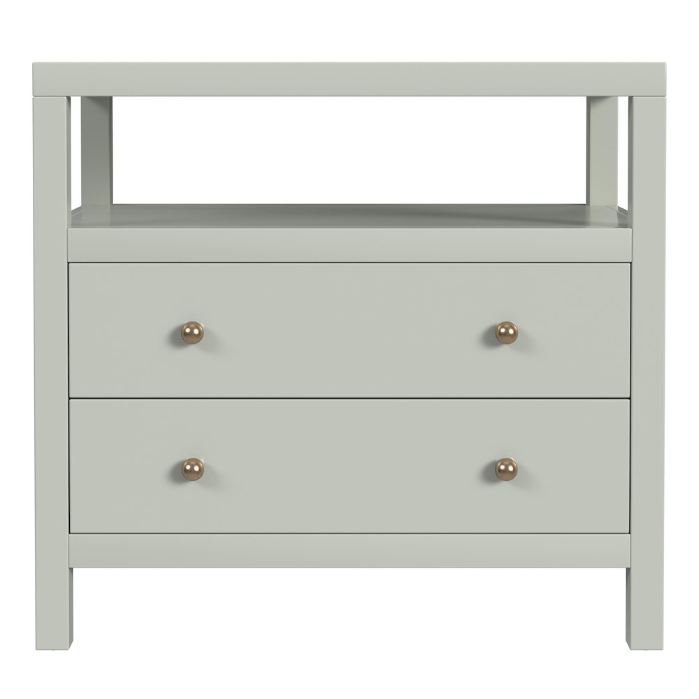Nora 2-Drawer Wide Nightstand, Green. Picture 2