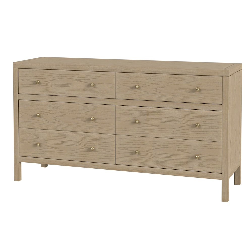 Nora 60 in W. Rectangular Wood 6 Drawer Dresser, Light Brown. Picture 1