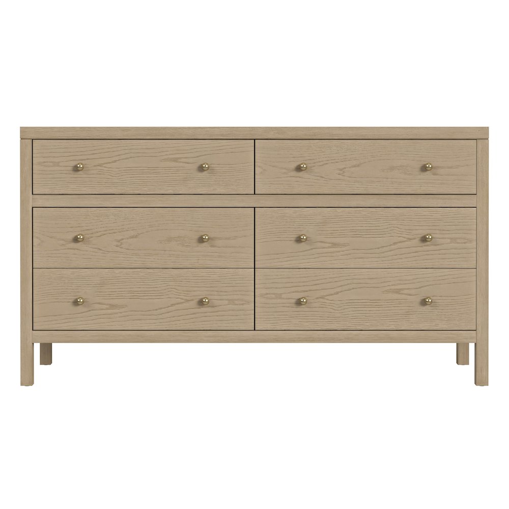 Nora 60 in W. Rectangular Wood 6 Drawer Dresser, Light Brown. Picture 4