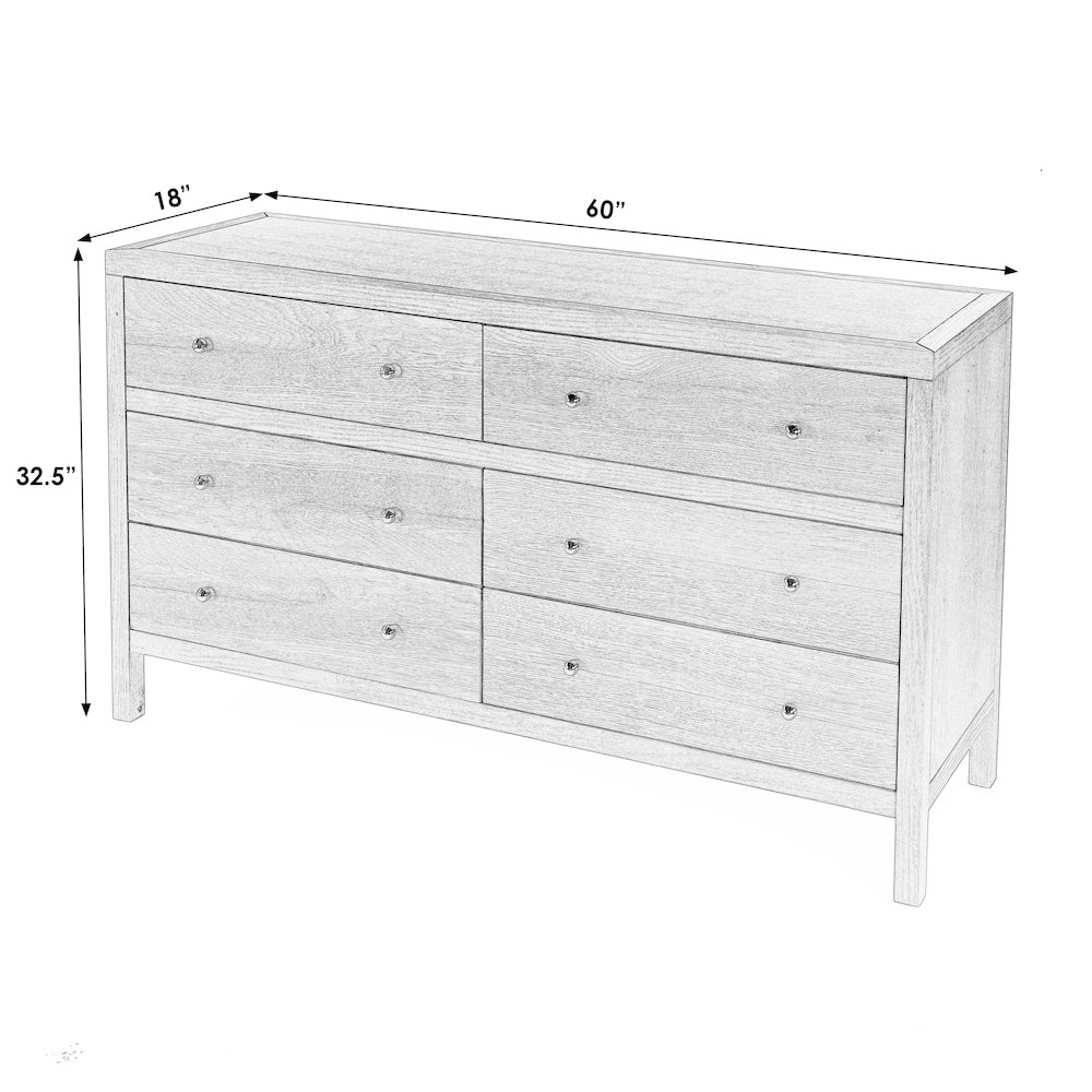 Nora 60 in W. Rectangular Wood 6 Drawer Dresser, Light Brown. Picture 3