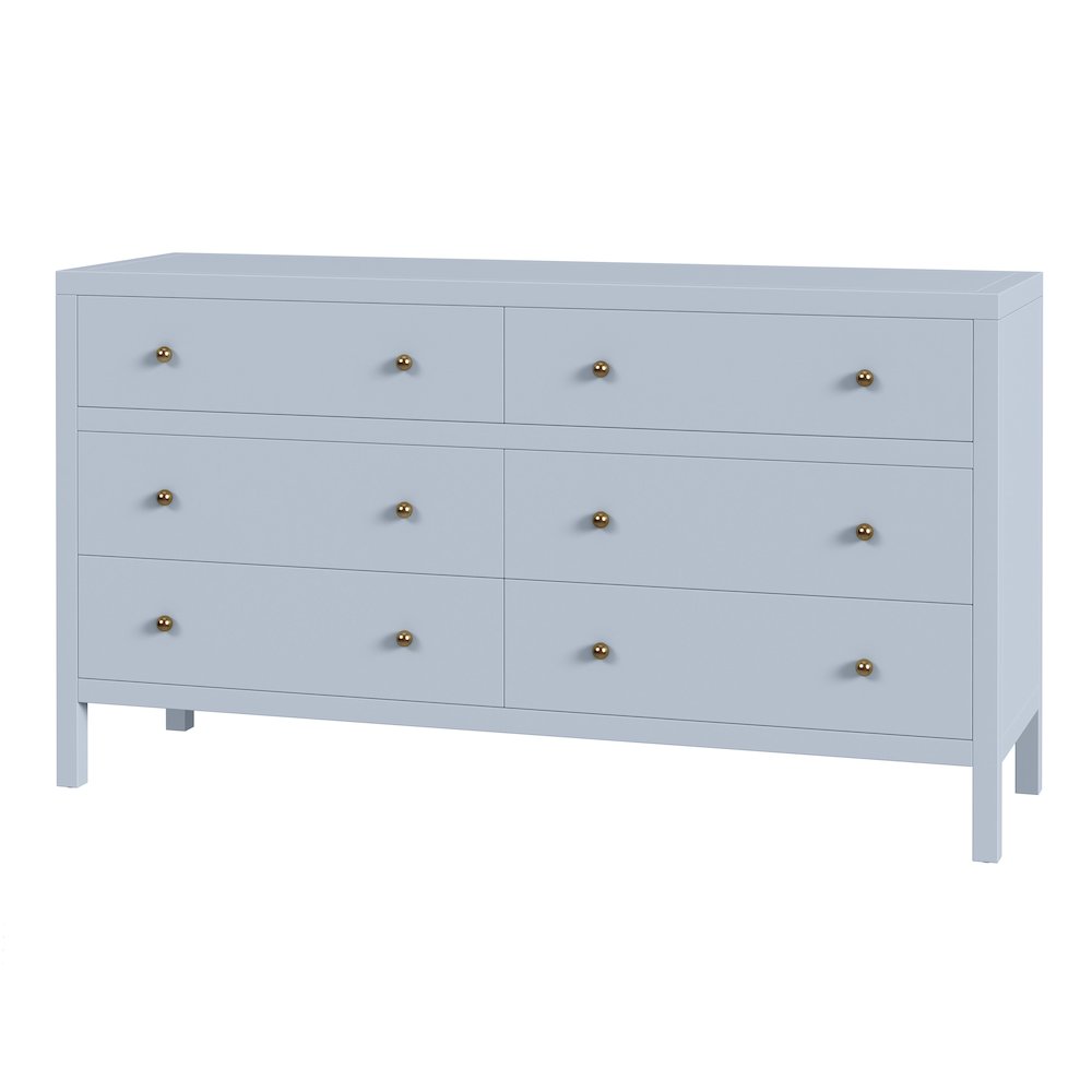 Nora 60 in W. Rectangular Wood 6 Drawer Dresser, Light Blue. Picture 1
