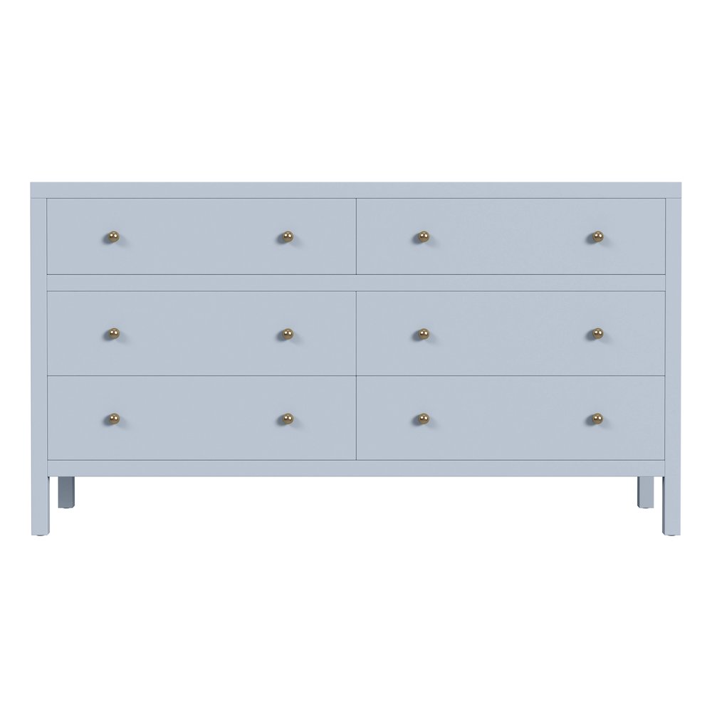 Nora 60 in W. Rectangular Wood 6 Drawer Dresser, Light Blue. Picture 4