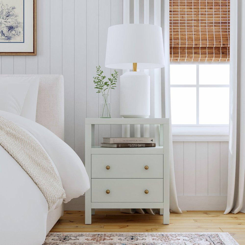 Nora 2-Drawer Nightstand, Green. Picture 2