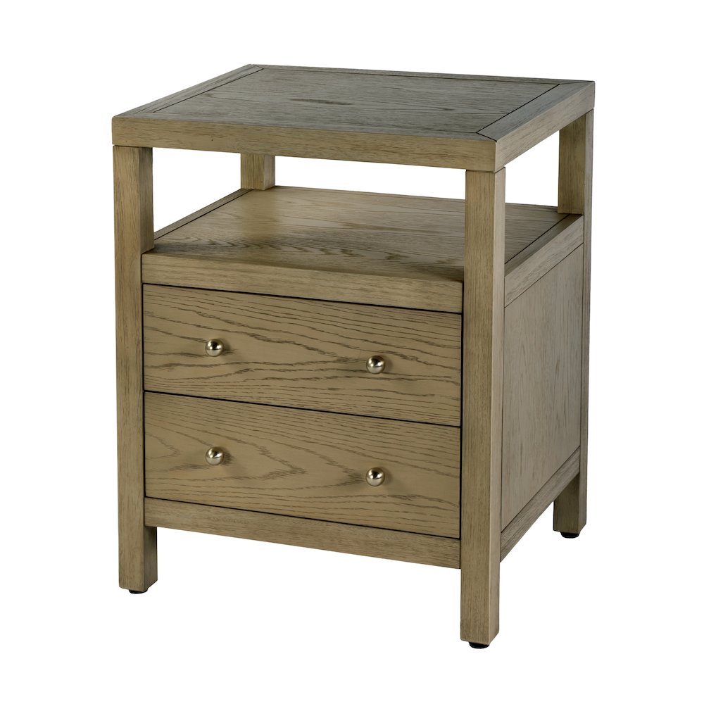 Nora 21 in. W Rectangular Wood 2 Drawer Nightstand with Open Shelf, Light Brown. Picture 1