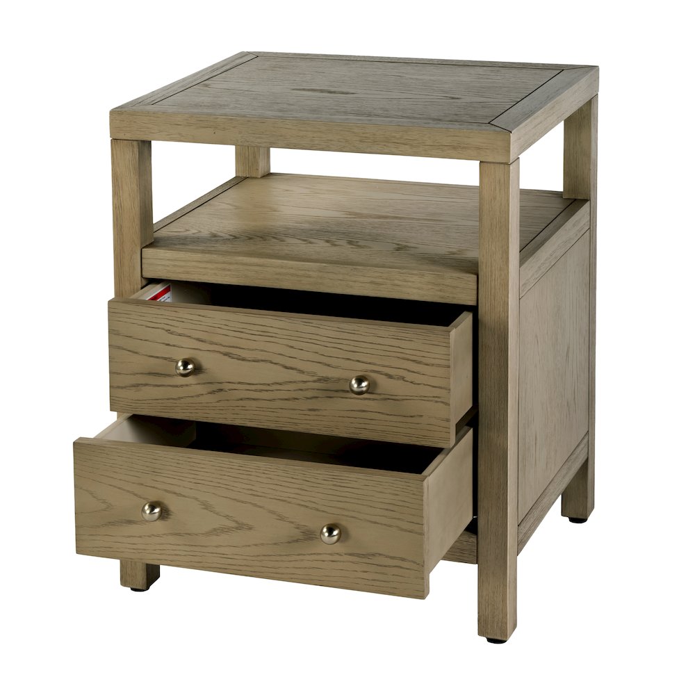 Nora 21 in. W Rectangular Wood 2 Drawer Nightstand with Open Shelf, Light Brown. Picture 2