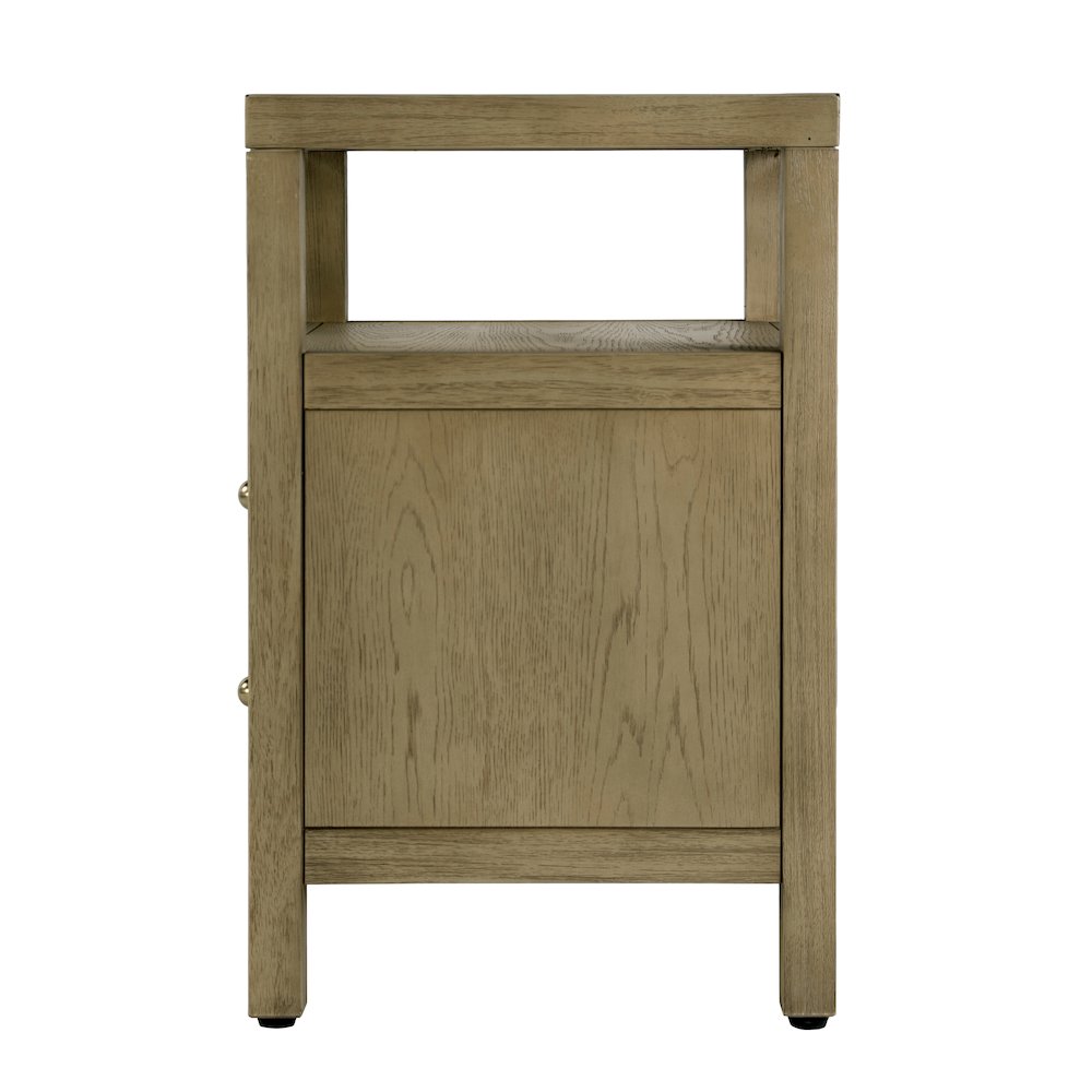 Nora 21 in. W Rectangular Wood 2 Drawer Nightstand with Open Shelf, Light Brown. Picture 3