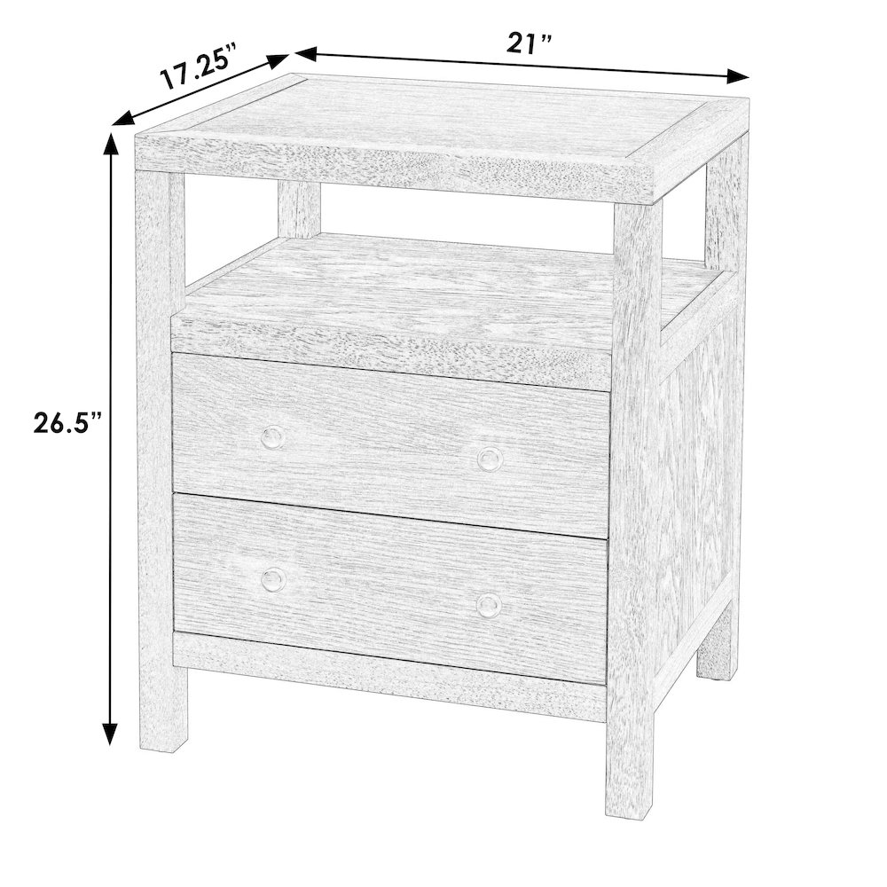Nora 21 in. W Rectangular Wood 2 Drawer Nightstand with Open Shelf, Light Brown. Picture 8