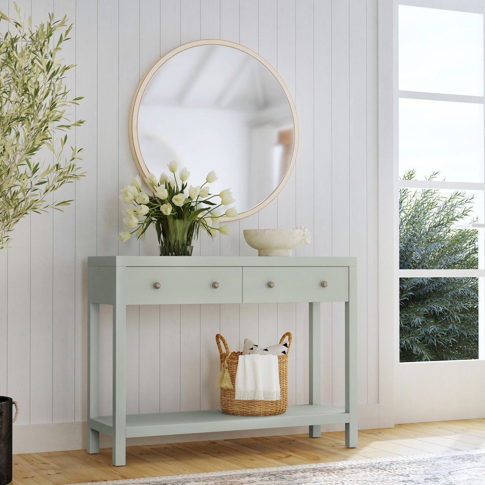 Nora 2 Drawer Console Table, Green. Picture 6