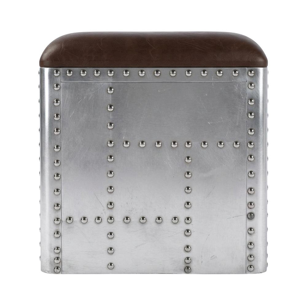 Square Industrial Ottoman Footstool with Distressed Finish for Living Room. Picture 6