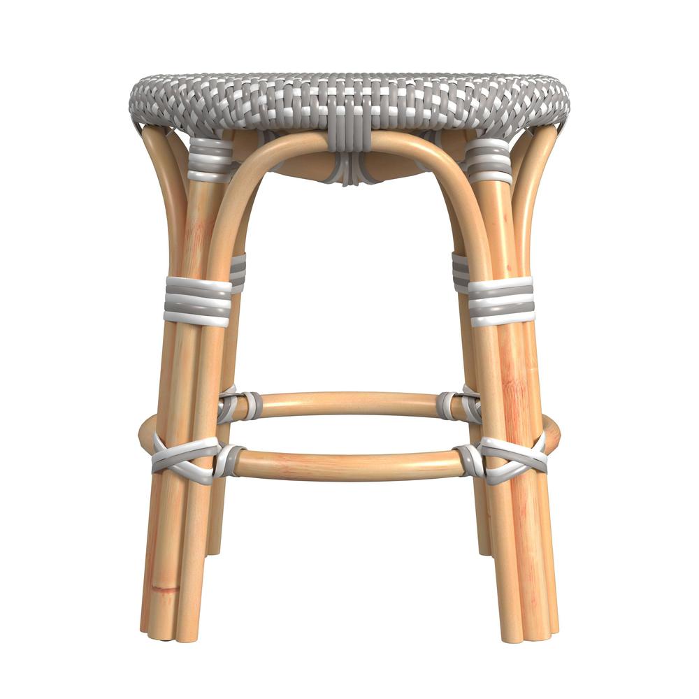 Tobias Rattan Round 18" Stool, Gray and White. Picture 2