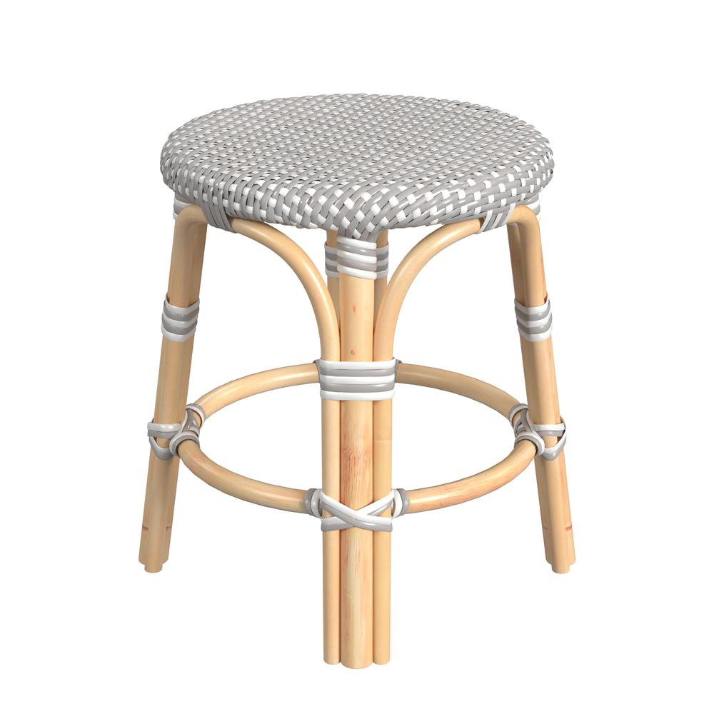 Tobias Rattan Round 18" Stool, Gray and White. Picture 3