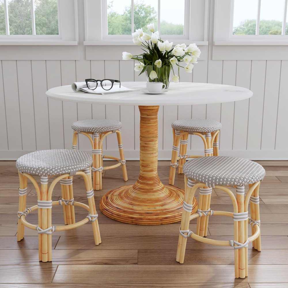 Tobias Rattan Round 18" Stool, Gray and White. Picture 6