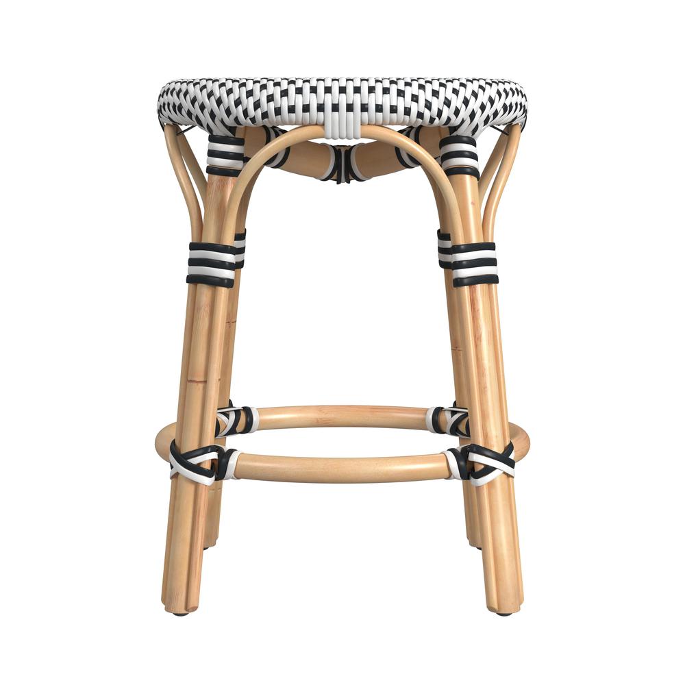 Tobias Rattan Round 18" Stool, White and Black. Picture 2