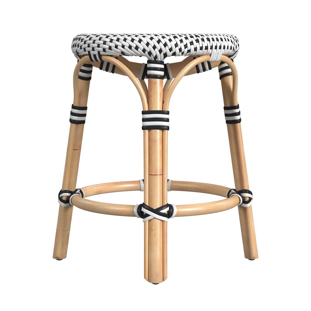 Tobias Rattan Round 18" Stool, White and Black. Picture 3