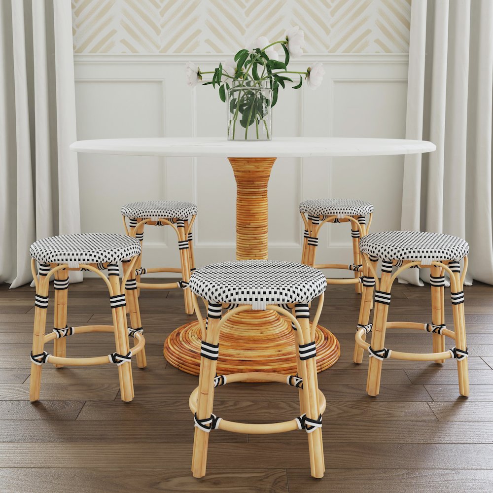 Tobias Rattan Round 18" Stool, White and Black. Picture 6